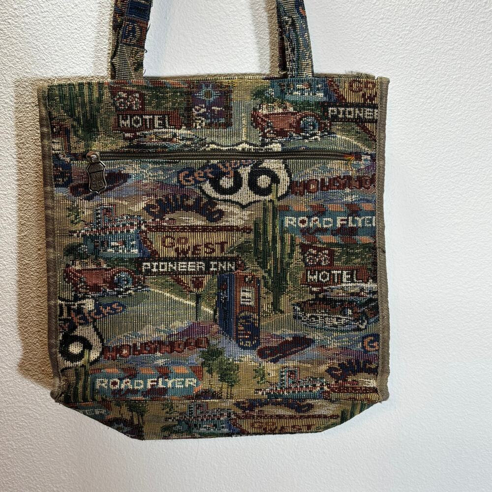 Jade Route 66 Tapestry Tote Bag Vintage Americana Travel Shoulder Purse